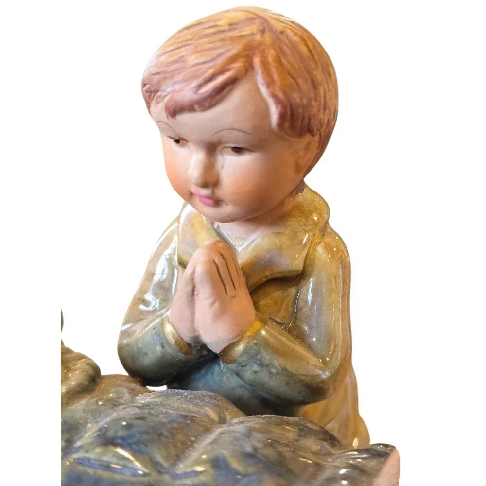Vintage Religious Praying‎ Girl Boy Nightime Prayer Christian Figurine Children